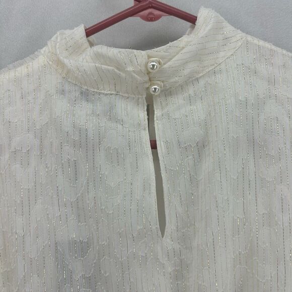 NWT Karl Lagerfeld Paris Women’s Small White Keyhole Mock Turtleneck Puff Sleeve - Picture 8 of 11